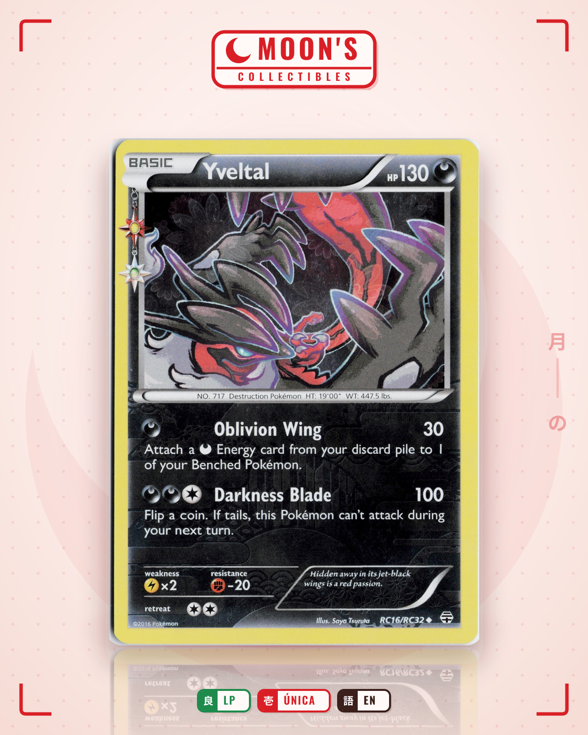Carta Pokémon Yveltal · Generations #RC16/RC32 (LP) — pieza única en Moon's Collectibles México