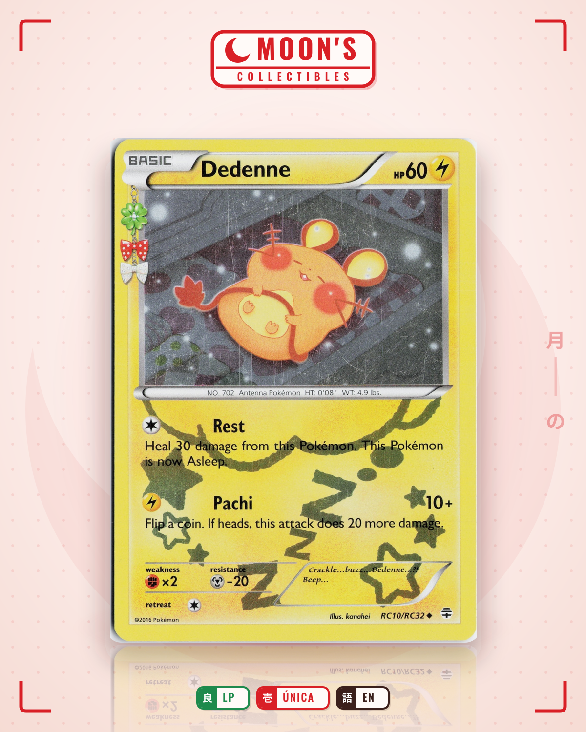 Carta Pokémon Dedenne · Generations #RC10/RC32 (LP) — pieza única en Moon's Collectibles México