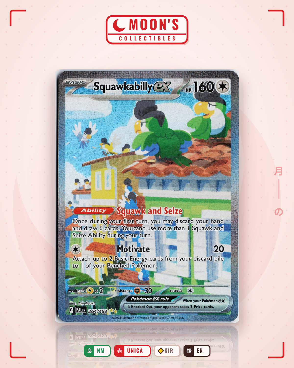 Carta Pokémon Squawkabilly ex · Paldea Evolved #264/193 (NM) — pieza única en Moon's Collectibles México