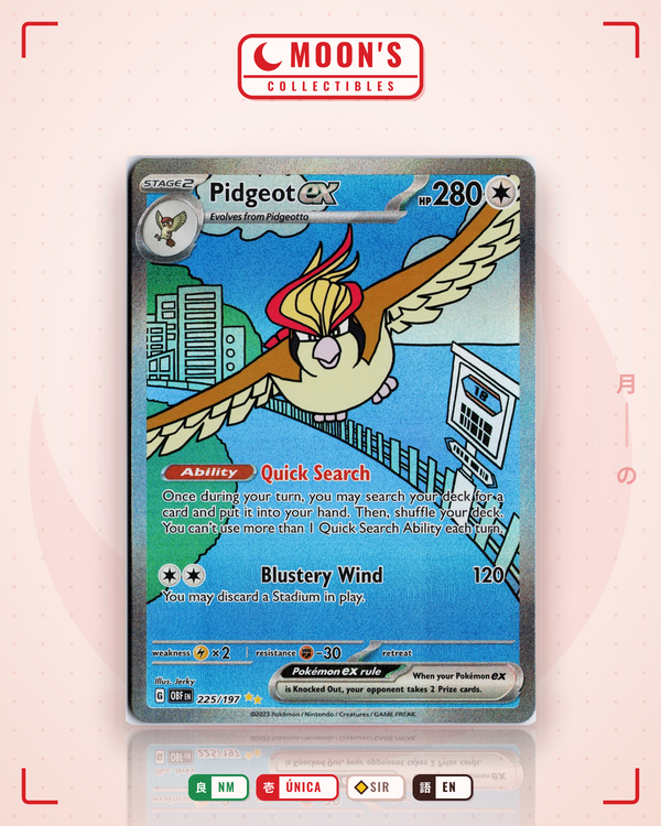 Carta Pokémon Pidgeot ex · Obsidian Flames #225/197 (NM) — pieza única en Moon's Collectibles México