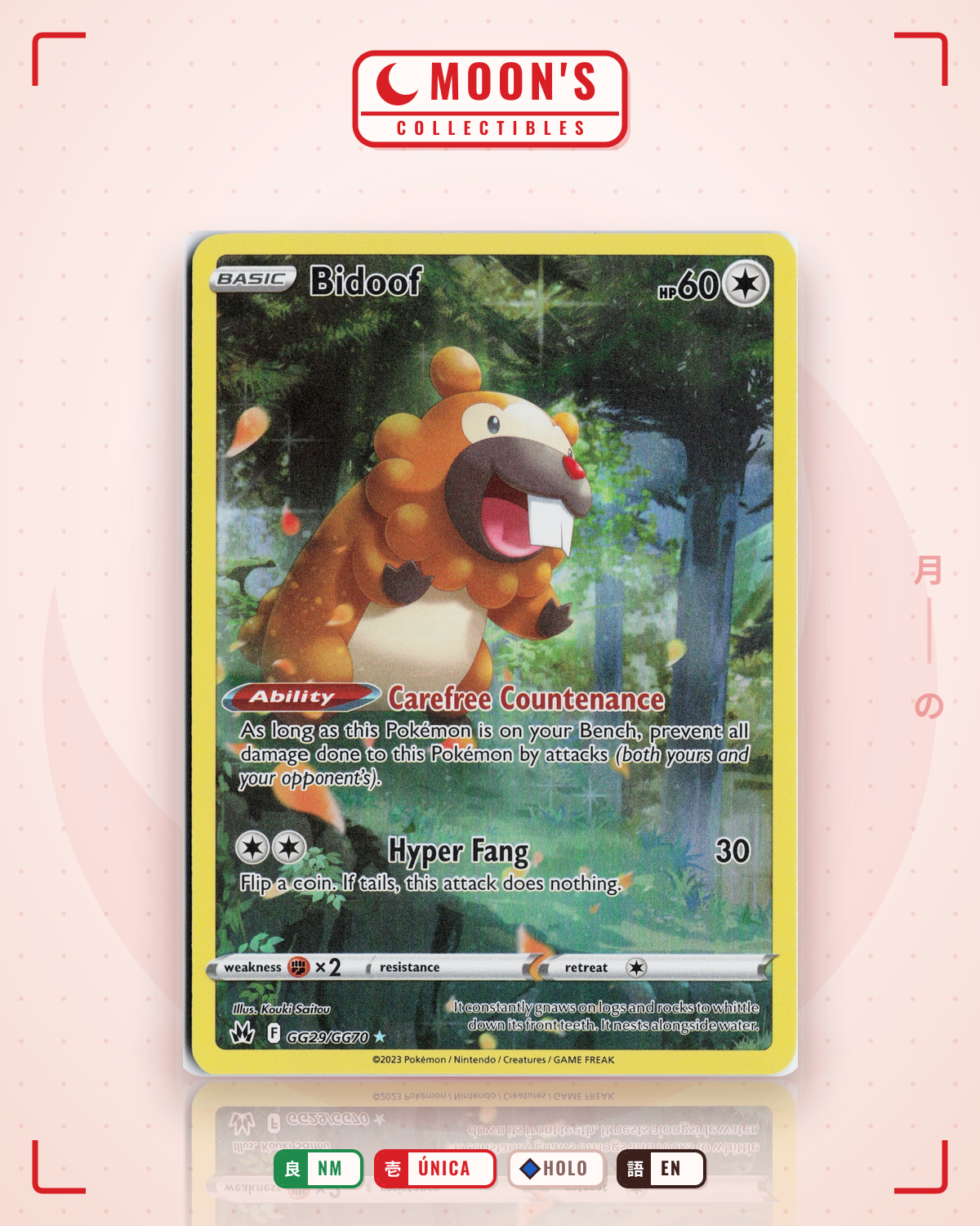 Carta Pokémon Bidoof · Crown Zenith Galarian Gallery #GG29/GG70 (NM) — pieza única en Moon's Collectibles México