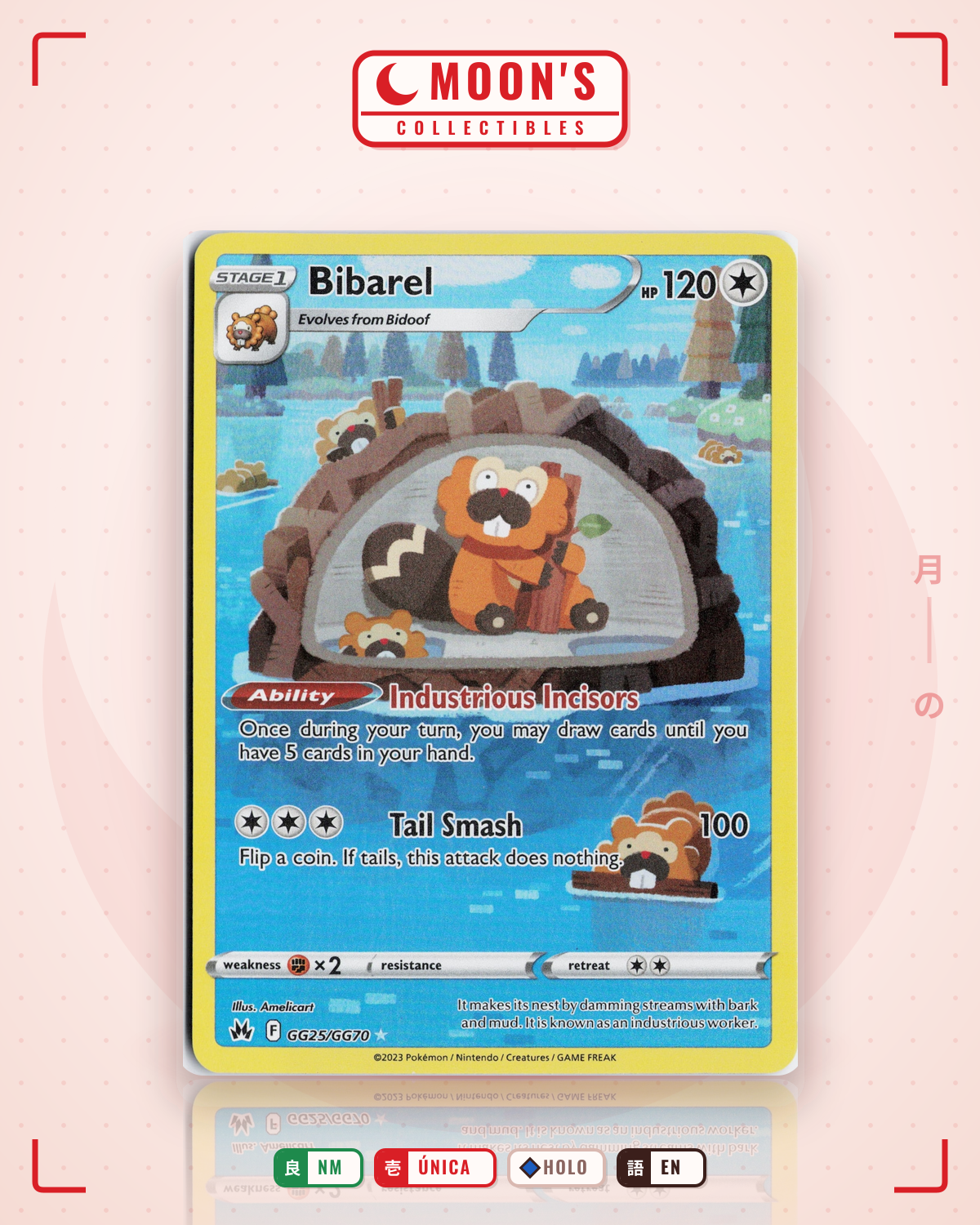 Carta Pokémon Bibarel · Crown Zenith Galarian Gallery #GG25/GG70 (NM) — pieza única en Moon's Collectibles México