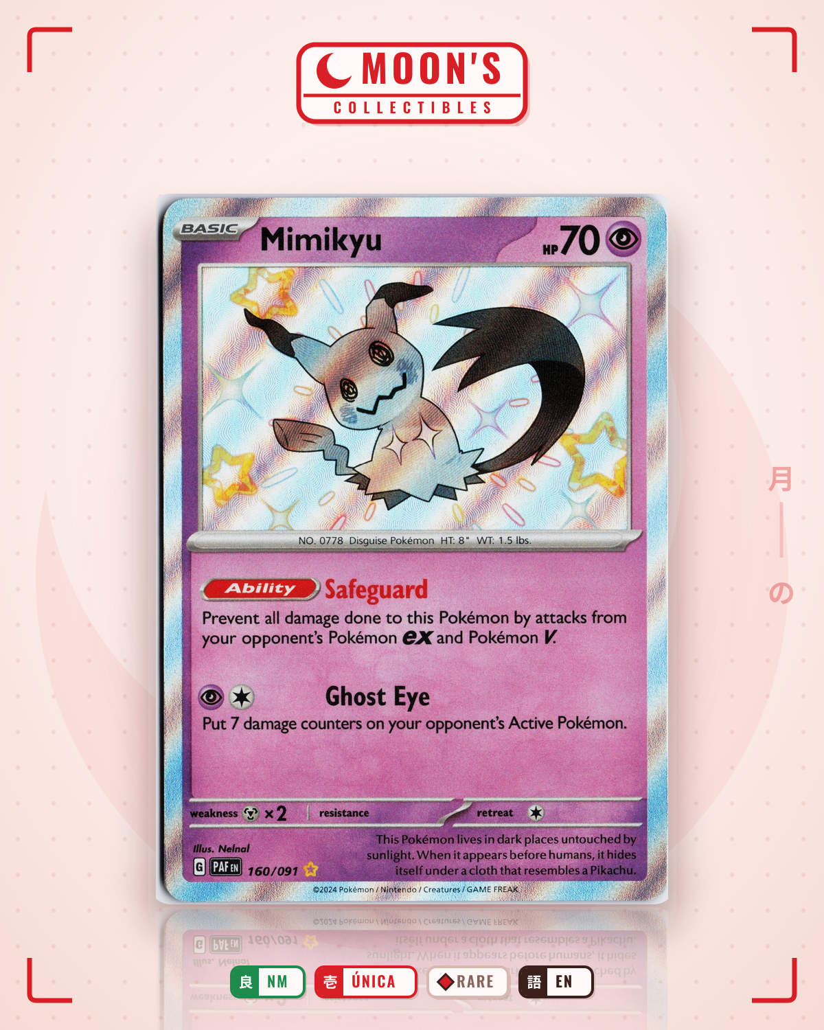 Carta Pokémon Mimikyu · Paldean Fates #160/091 (NM) — pieza única en Moon's Collectibles México
