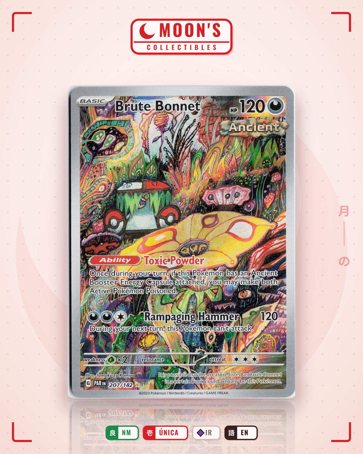 Carta Pokémon Brute Bonnet · Paradox Rift #207/182 (NM) — pieza única en Moon's Collectibles México