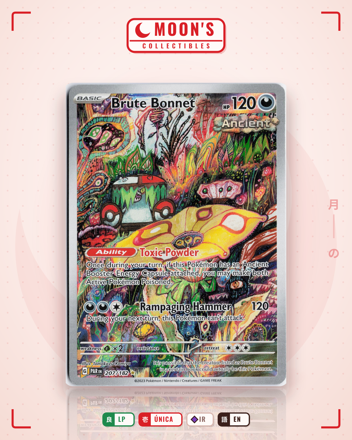 Carta Pokémon Brute Bonnet · Paradox Rift #207/182 (LP) — pieza única en Moon's Collectibles México