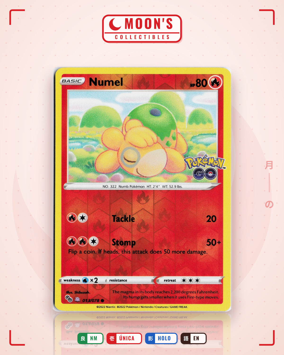 Carta Pokémon Numel · Pokémon GO #013/078 (NM) — pieza única en Moon's Collectibles México