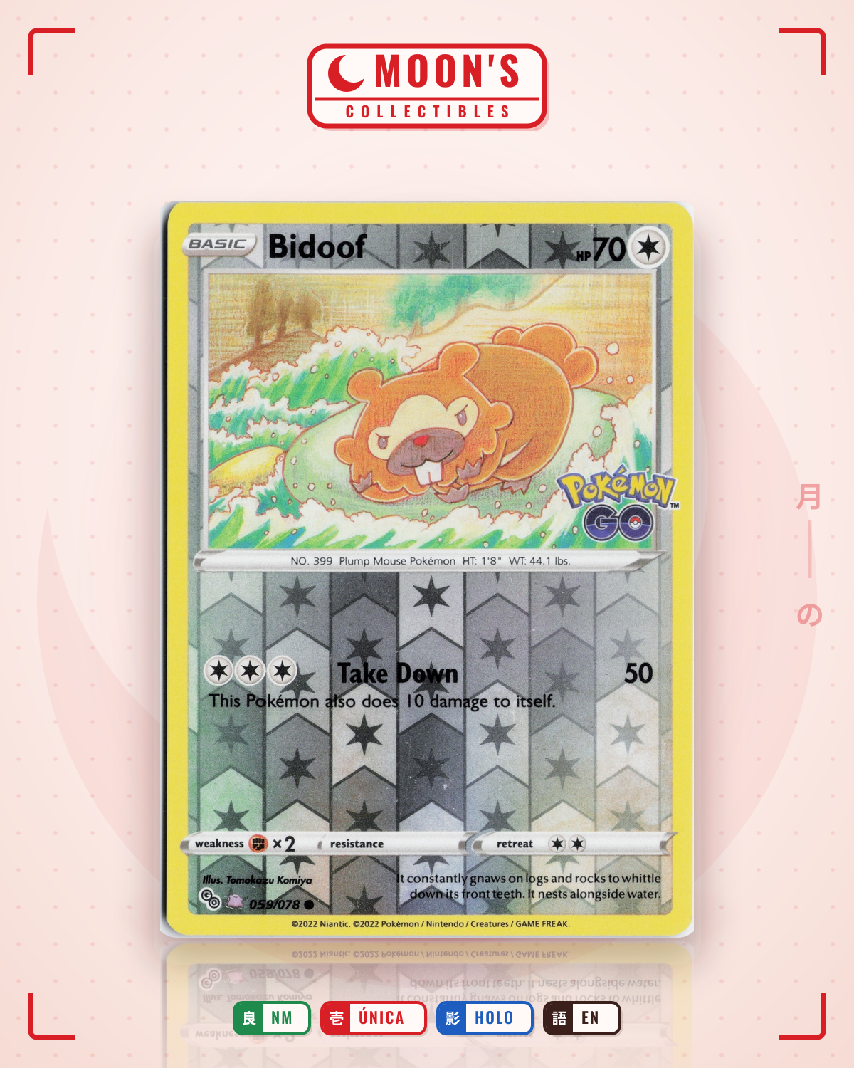Carta Pokémon Bidoof · Pokémon GO #059/078 (NM) — pieza única en Moon's Collectibles México