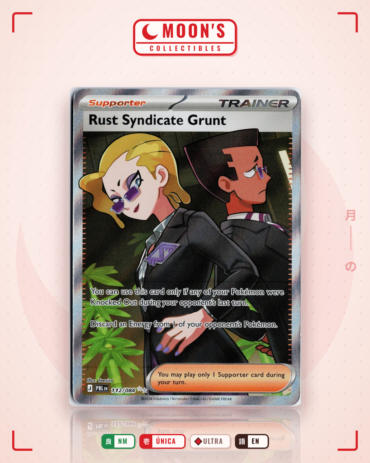 Carta Pokémon Rust Syndicate Grunt · Pitch Black #112/084 (NM) — pieza única en Moon's Collectibles México