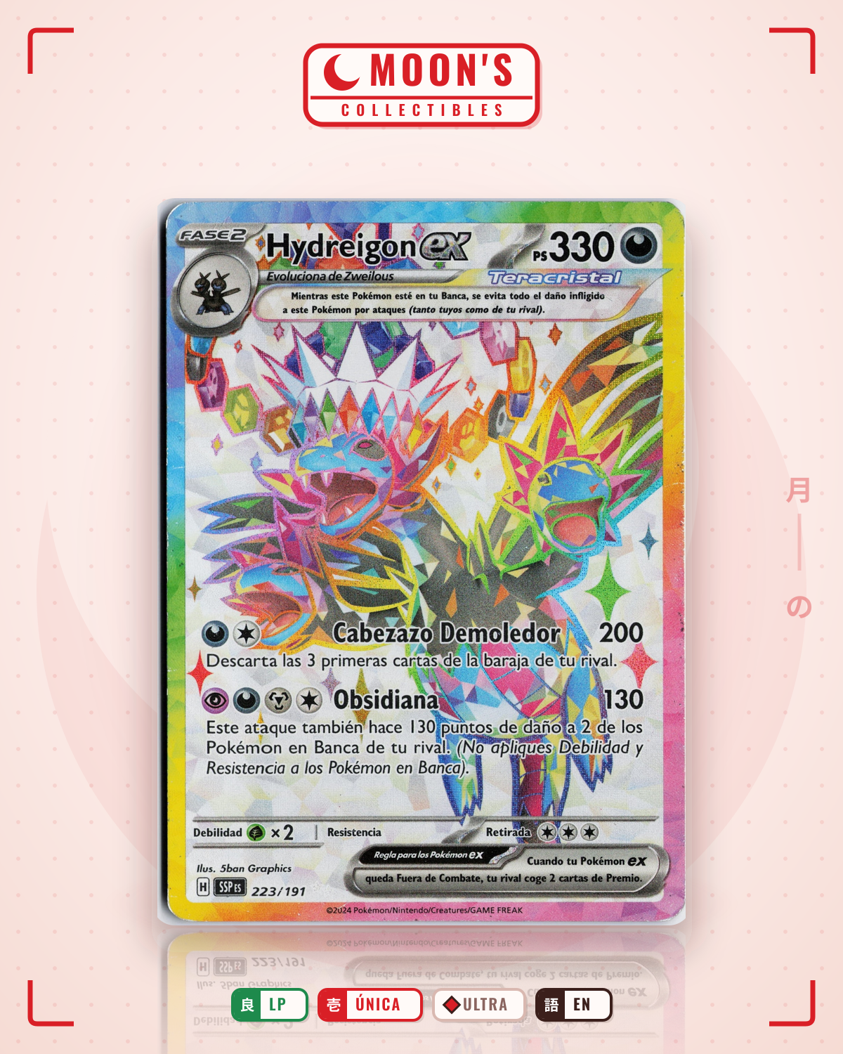 Carta Pokémon Hydreigon ex · Surging Sparks #223/191 (LP) — pieza única en Moon's Collectibles México