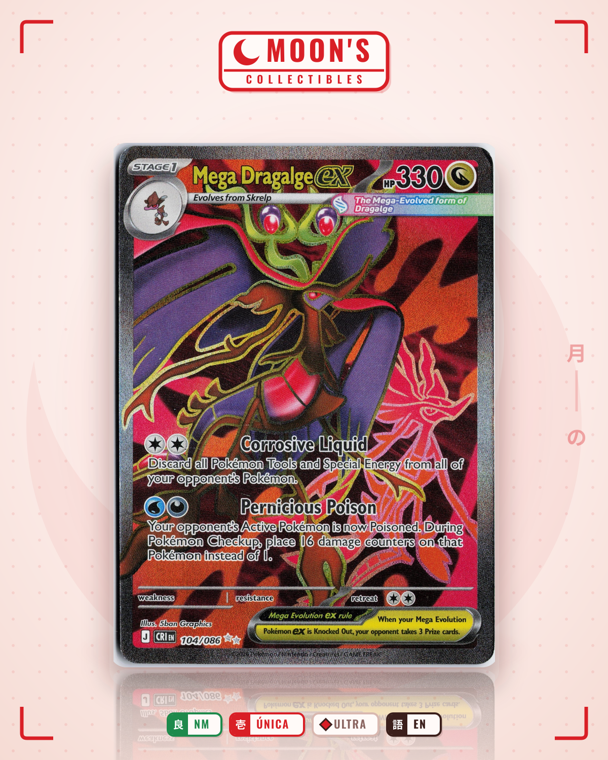 Carta Pokémon Mega Dragalge ex · Chaos Rising #104/086 (NM) — pieza única en Moon's Collectibles México