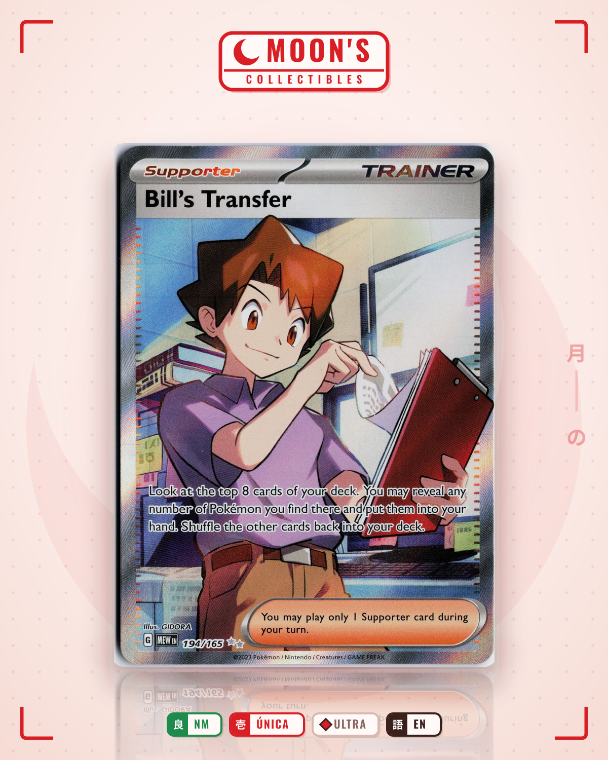 Carta Pokémon Bill's Transfer · 151 #194/165 (NM) — pieza única en Moon's Collectibles México
