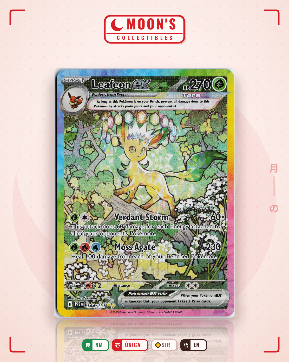 Carta Pokémon Leafeon ex · Prismatic Evolutions #144/131 (NM) — pieza única en Moon's Collectibles México