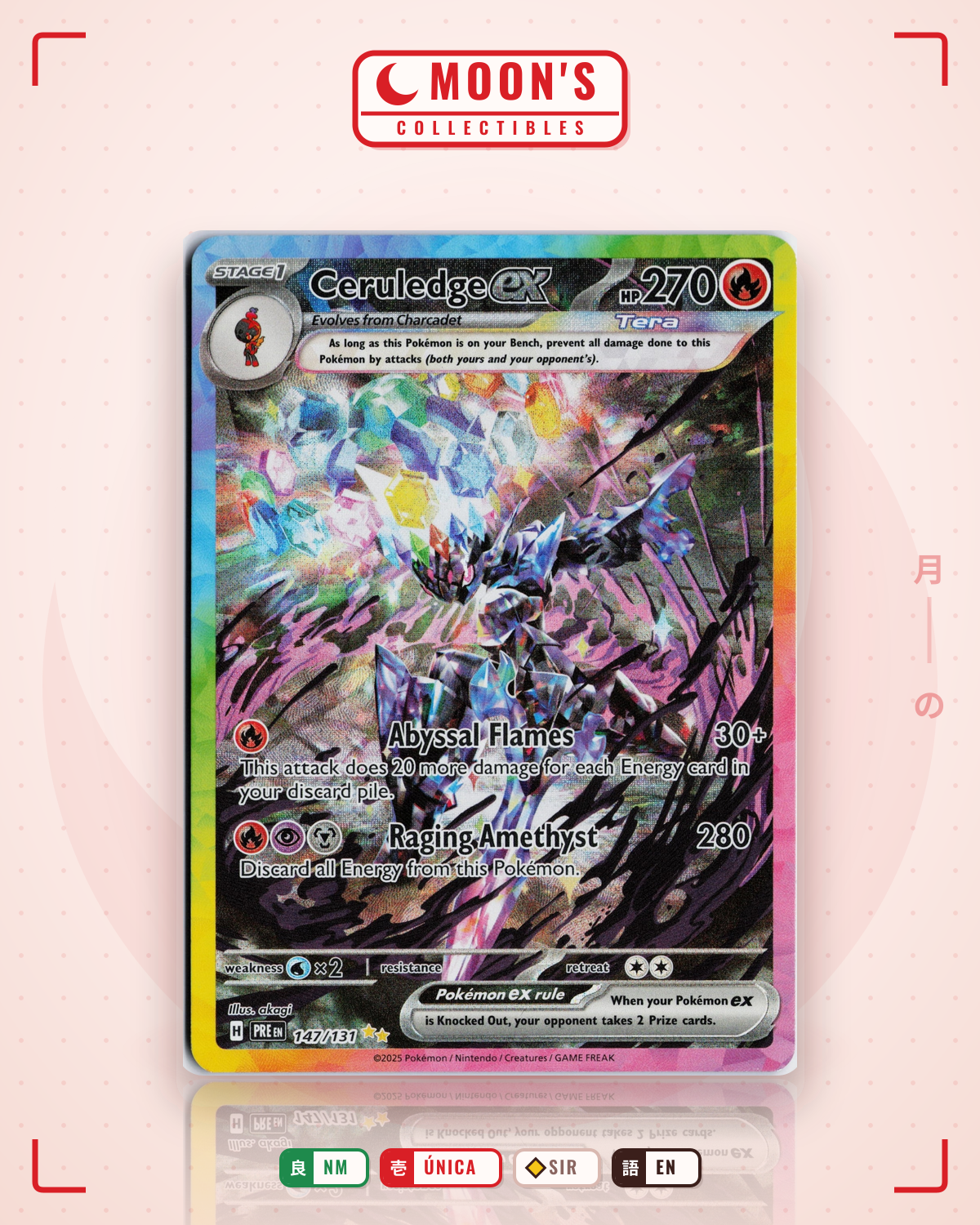Carta Pokémon Ceruledge ex · Prismatic Evolutions #147/131 (NM) — pieza única en Moon's Collectibles México