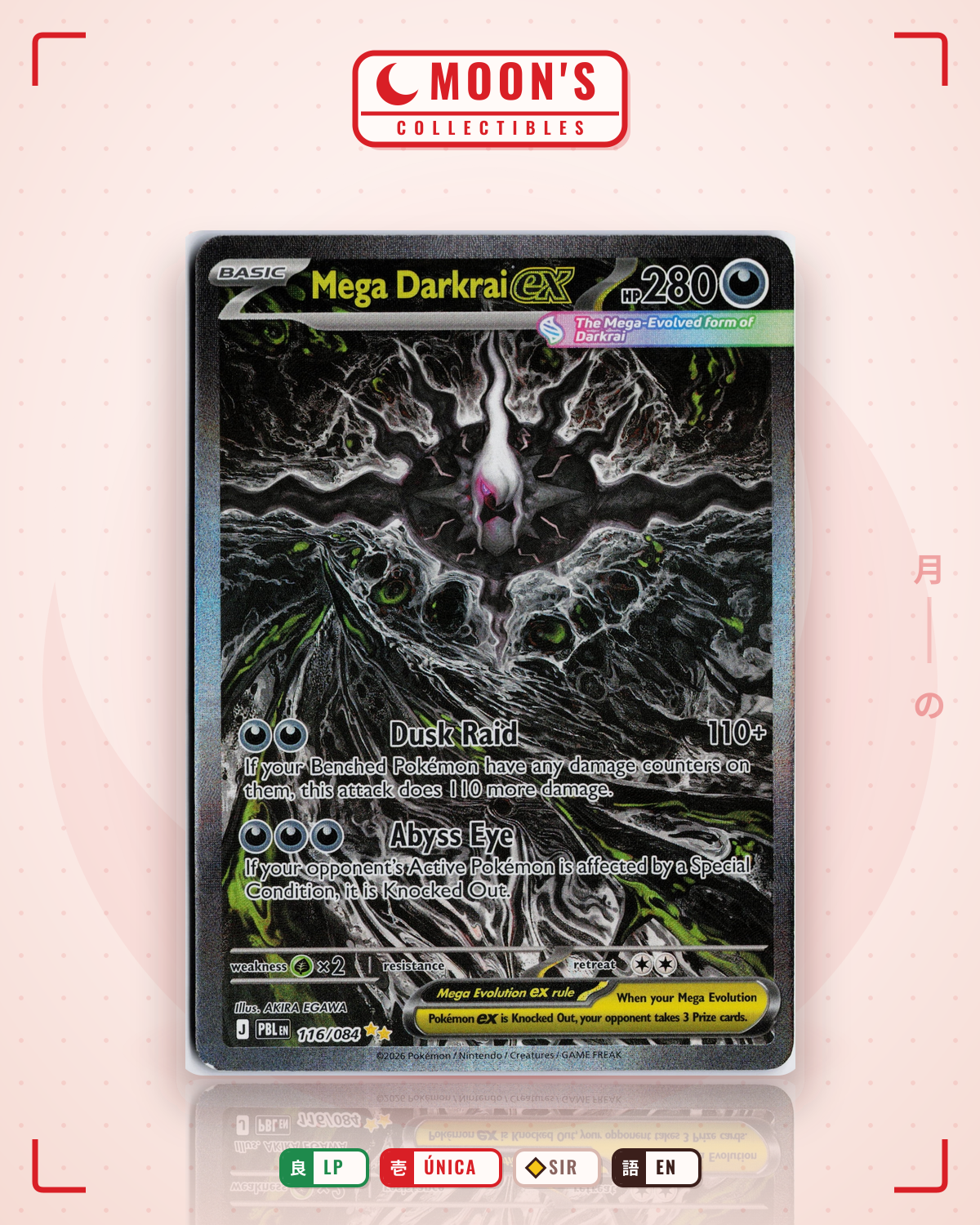 Carta Pokémon Mega Darkrai ex · Pitch Black #116/084 (LP) — pieza única en Moon's Collectibles México