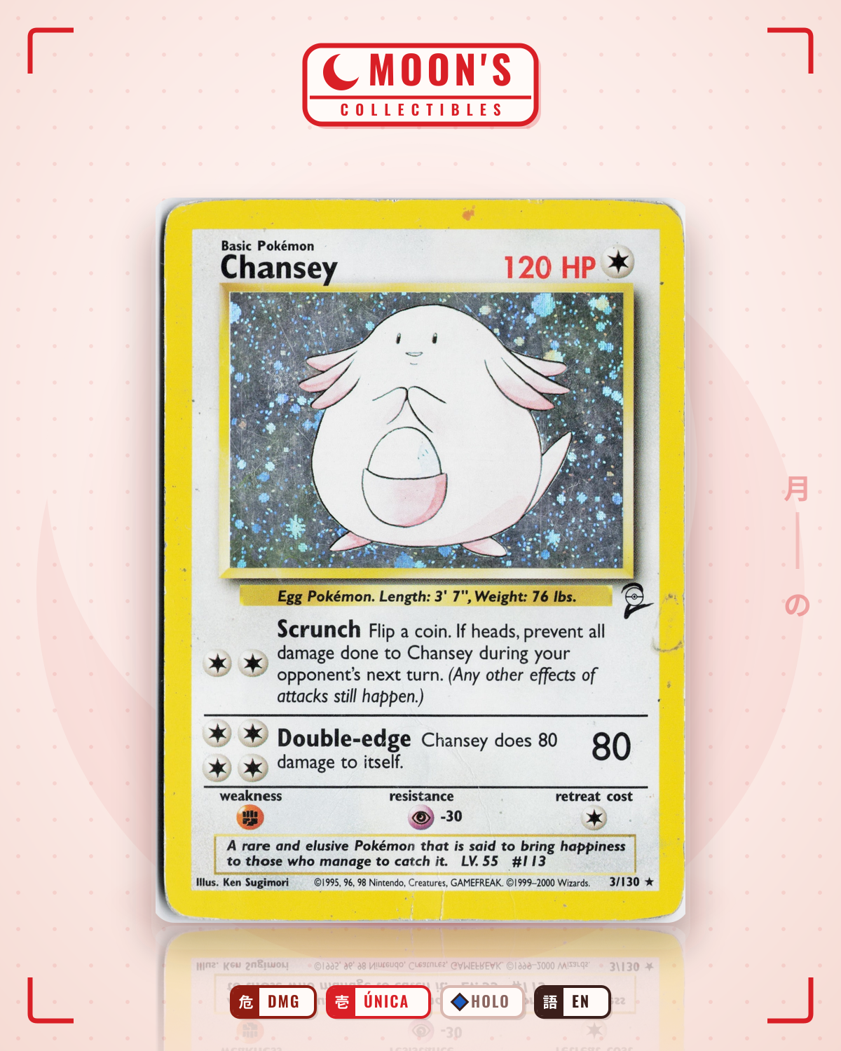 Carta Pokémon Chansey · Base Set 2 #3/130 (DMG) — pieza única en Moon's Collectibles México
