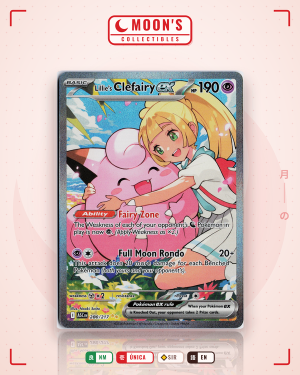 Carta Pokémon Lillie's Clefairy ex · Ascended Heroes #280/217 (NM) — pieza única en Moon's Collectibles México