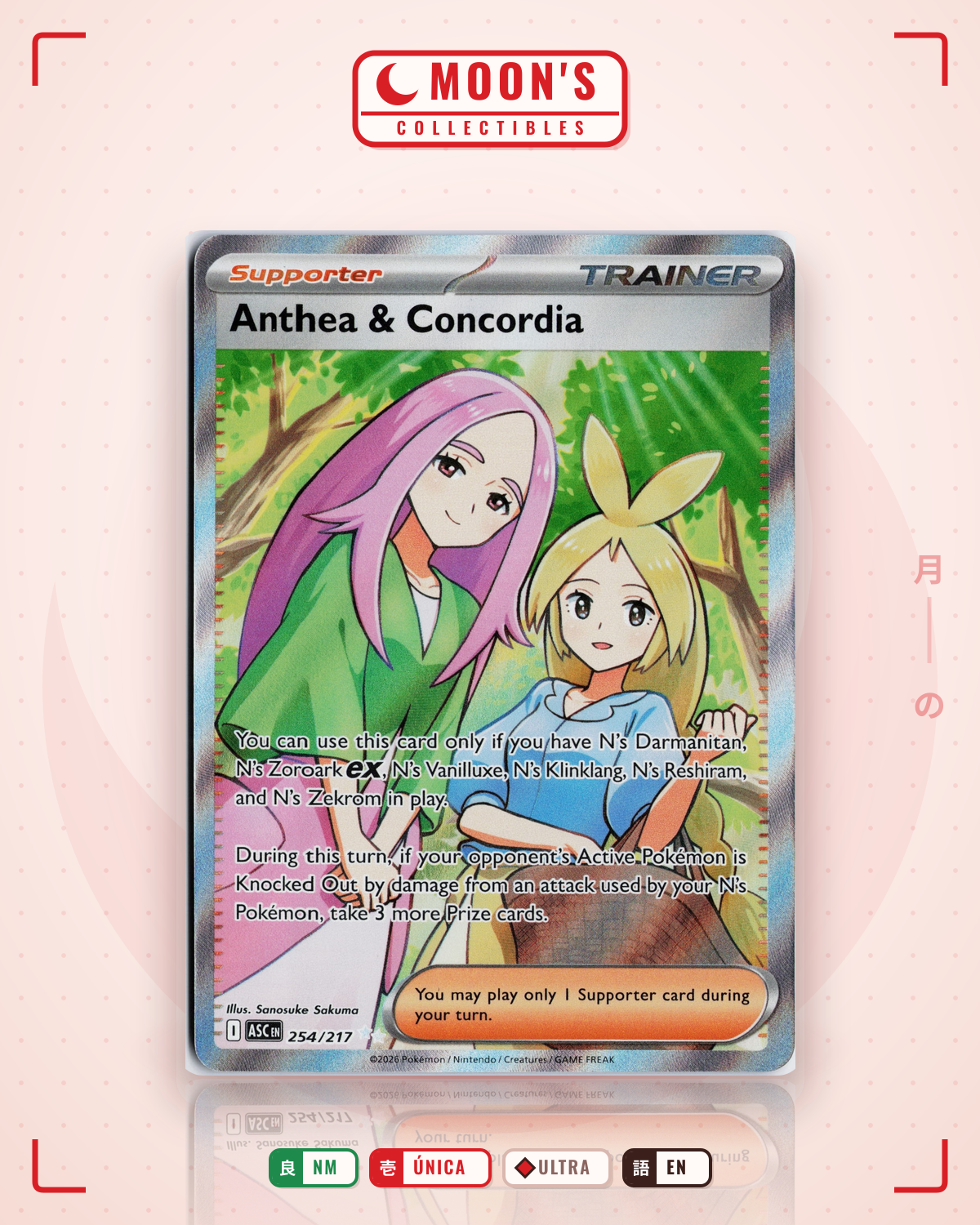 Carta Pokémon Anthea & Concordia · Ascended Heroes #254/217 (NM) — pieza única en Moon's Collectibles México