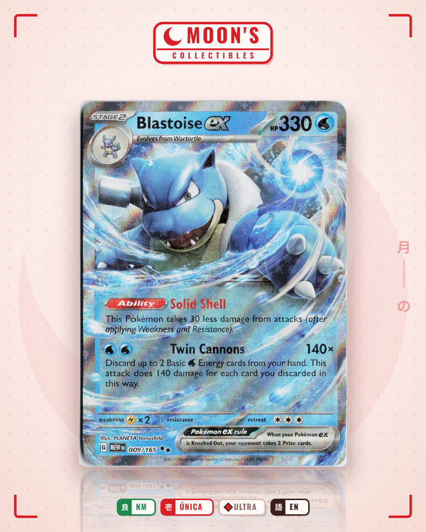 Carta Pokémon Blastoise ex · 151 #009/165 (NM) — pieza única en Moon's Collectibles México
