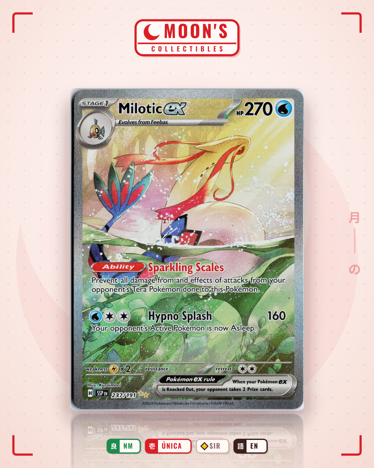 Carta Pokémon Milotic ex · Surging Sparks #237/191 (NM) — pieza única en Moon's Collectibles México