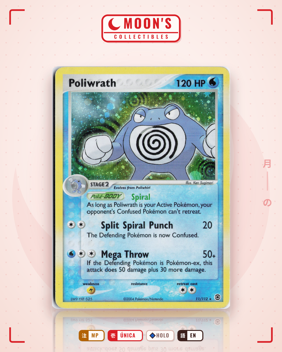 Carta Pokémon Poliwrath · FireRed & LeafGreen #11/112 (MP) — pieza única en Moon's Collectibles México