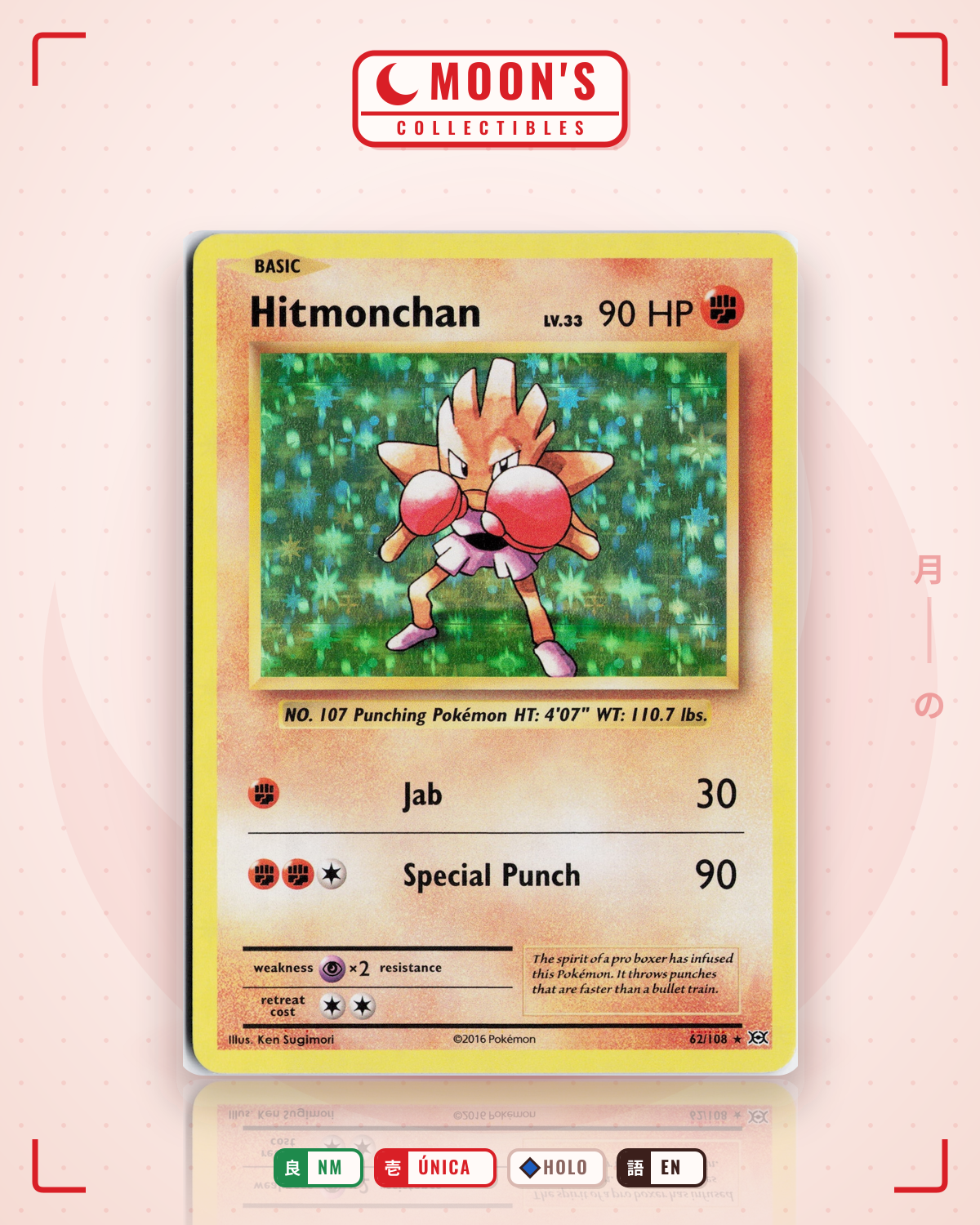 Carta Pokémon Hitmonchan · Evolutions #62/108 (NM) — pieza única en Moon's Collectibles México