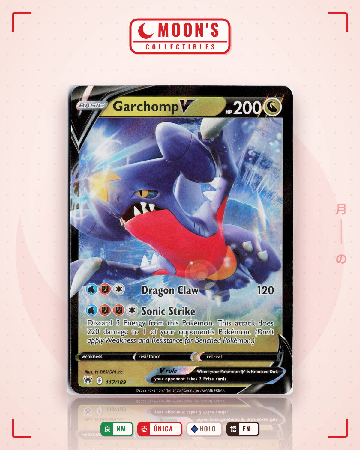 Carta Pokémon Garchomp V · Astral Radiance #117/189 (NM) — pieza única en Moon's Collectibles México