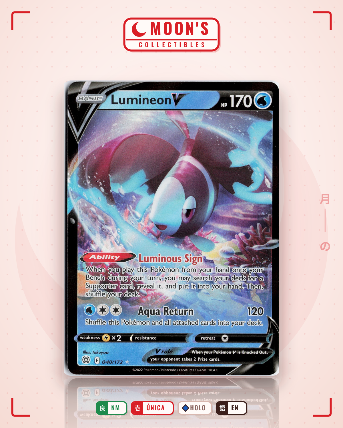 Carta Pokémon Lumineon V · Brilliant Stars #040/172 (NM) — pieza única en Moon's Collectibles México