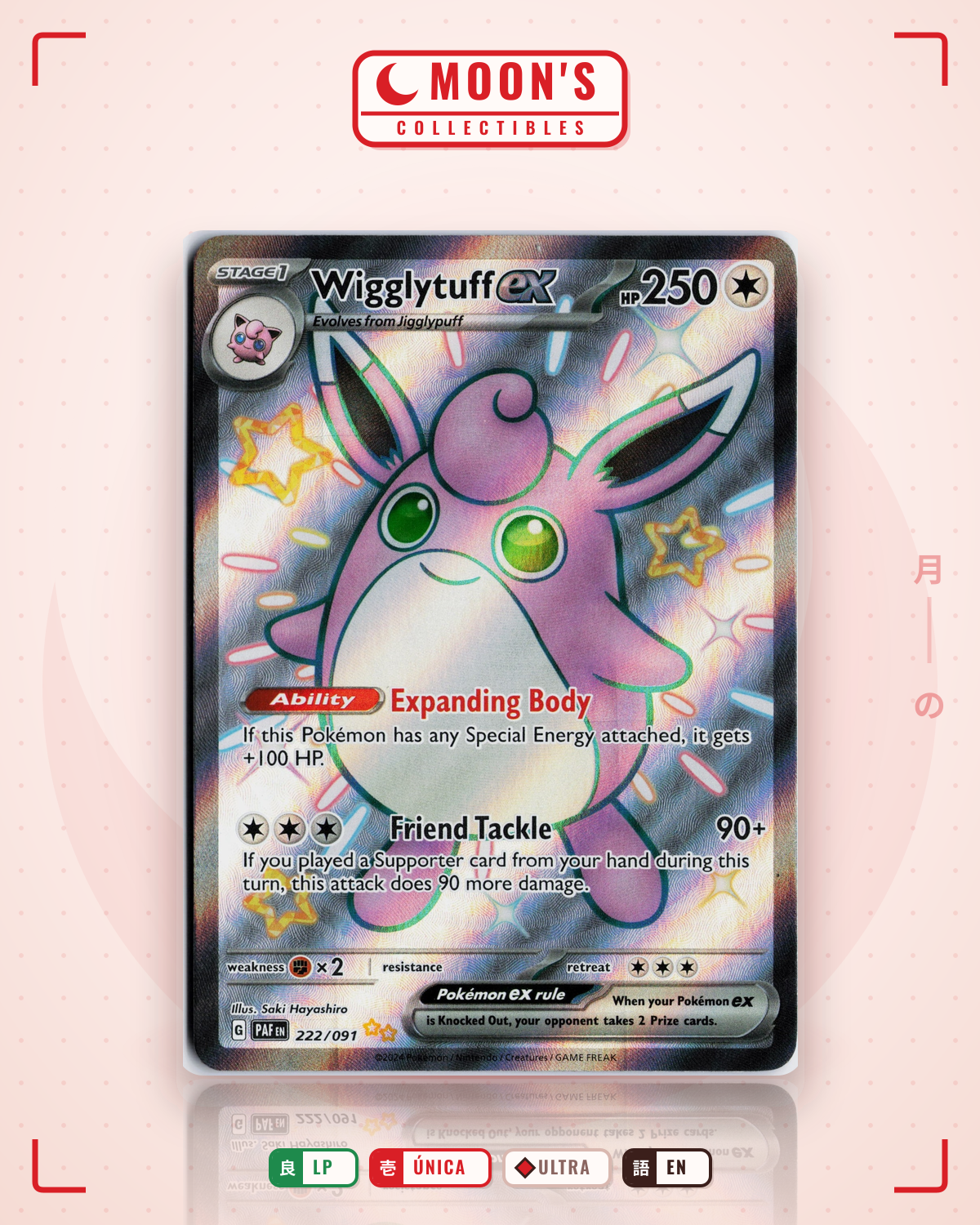 Carta Pokémon Wigglytuff ex · Paldean Fates #222/091 (LP) — pieza única en Moon's Collectibles México
