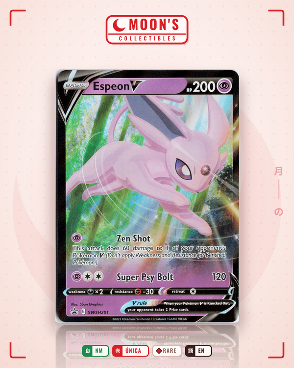 Carta Pokémon Espeon V · SWSH Black Star Promos #SWSH201 (NM) — pieza única en Moon's Collectibles México