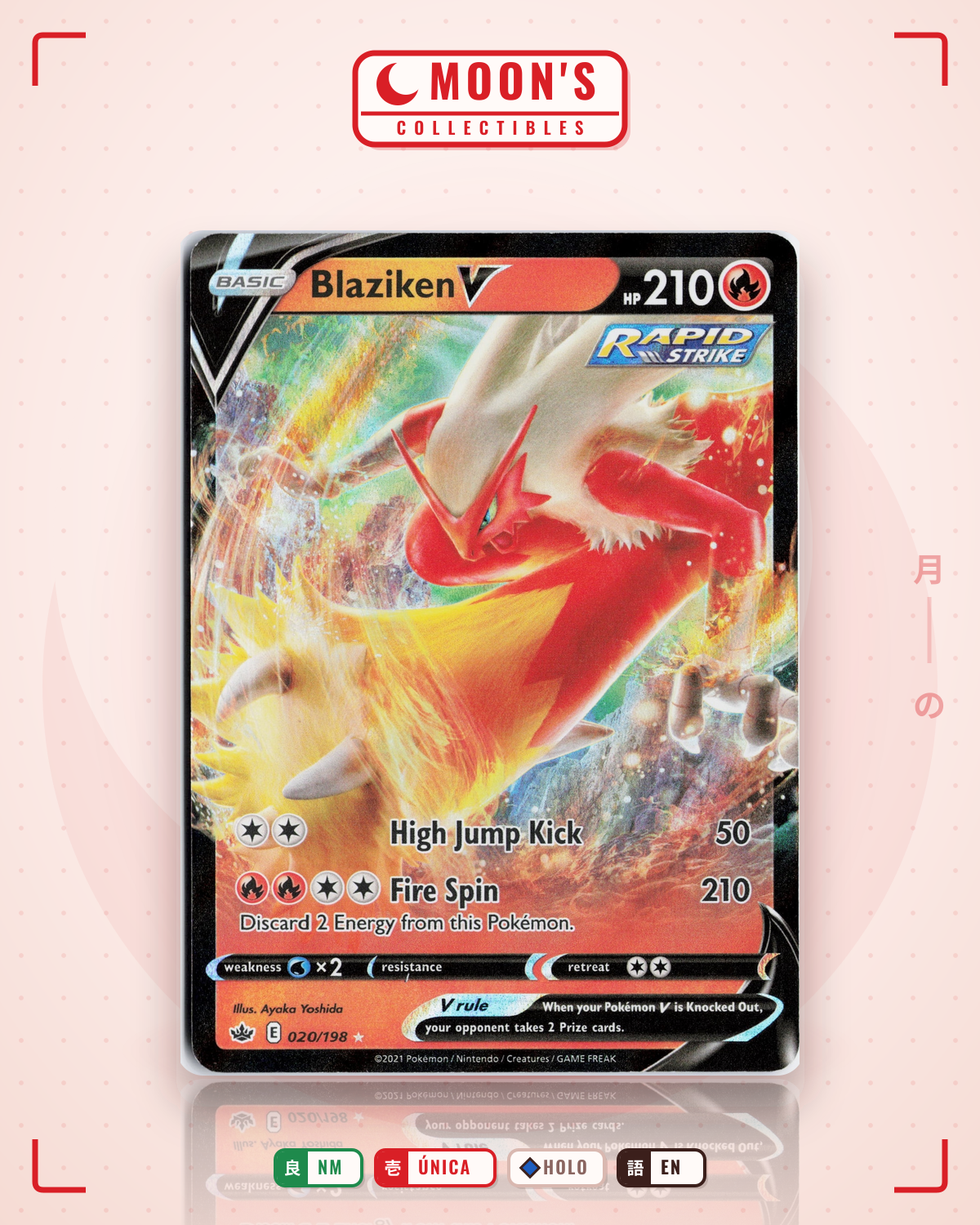 Carta Pokémon Blaziken V · Chilling Reign #020/198 (NM) — pieza única en Moon's Collectibles México