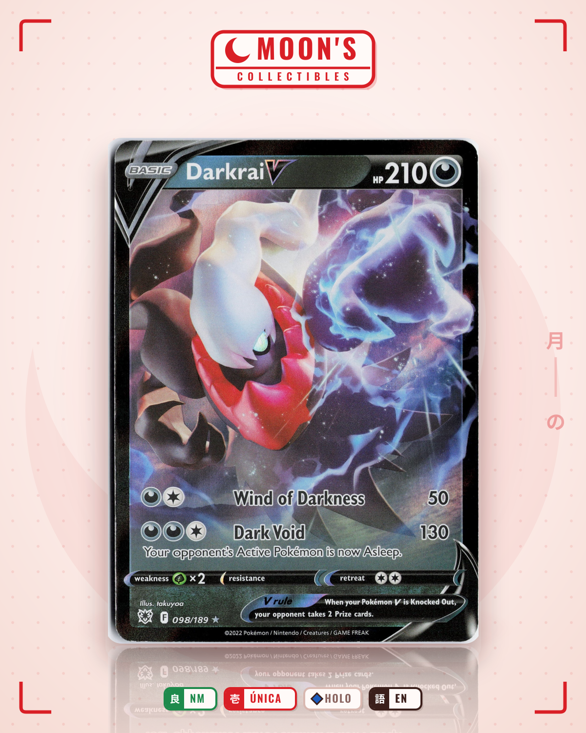 Carta Pokémon Darkrai V · Astral Radiance #098/189 (NM) — pieza única en Moon's Collectibles México