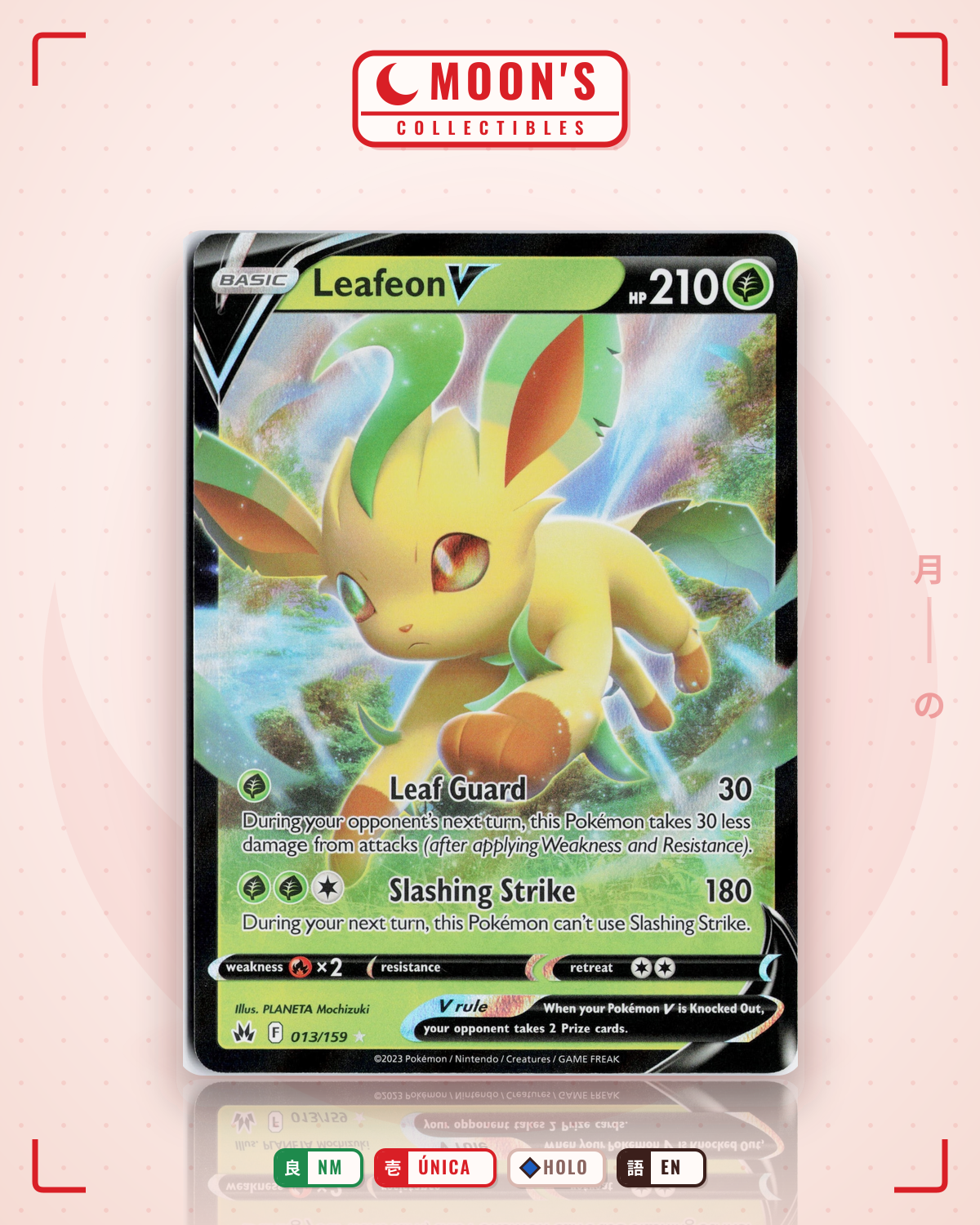 Carta Pokémon Leafeon V · Crown Zenith #013/159 (NM) — pieza única en Moon's Collectibles México