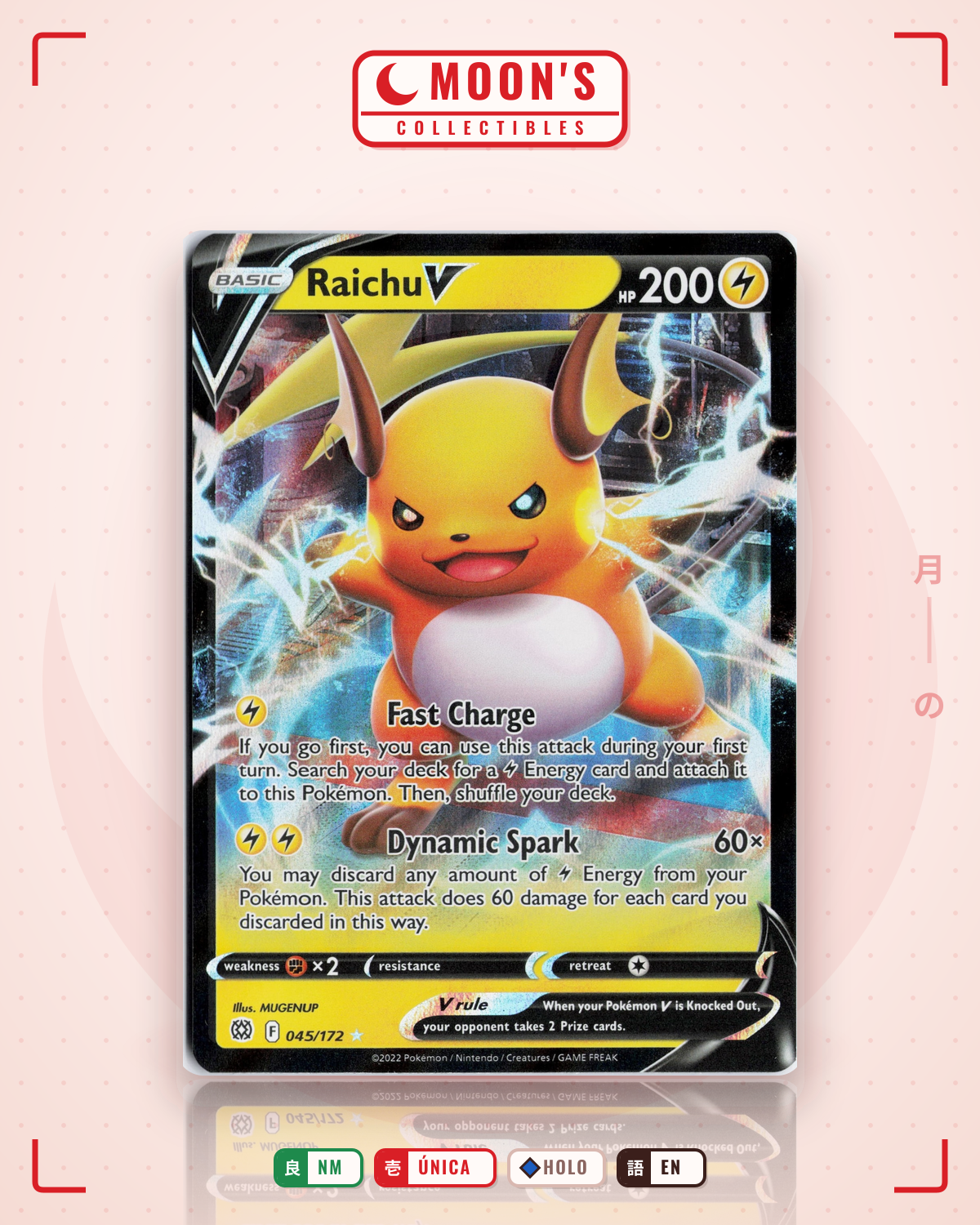 Carta Pokémon Raichu V · Brilliant Stars #045/172 (NM) — pieza única en Moon's Collectibles México