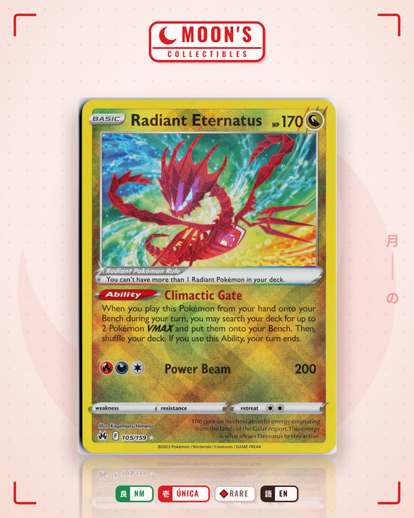 Carta Pokémon Radiant Eternatus · Crown Zenith #105/159 (NM) — pieza única en Moon's Collectibles México