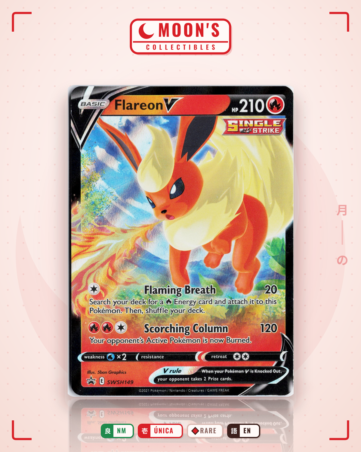 Carta Pokémon Flareon V · SWSH Black Star Promos #SWSH149 (NM) — pieza única en Moon's Collectibles México