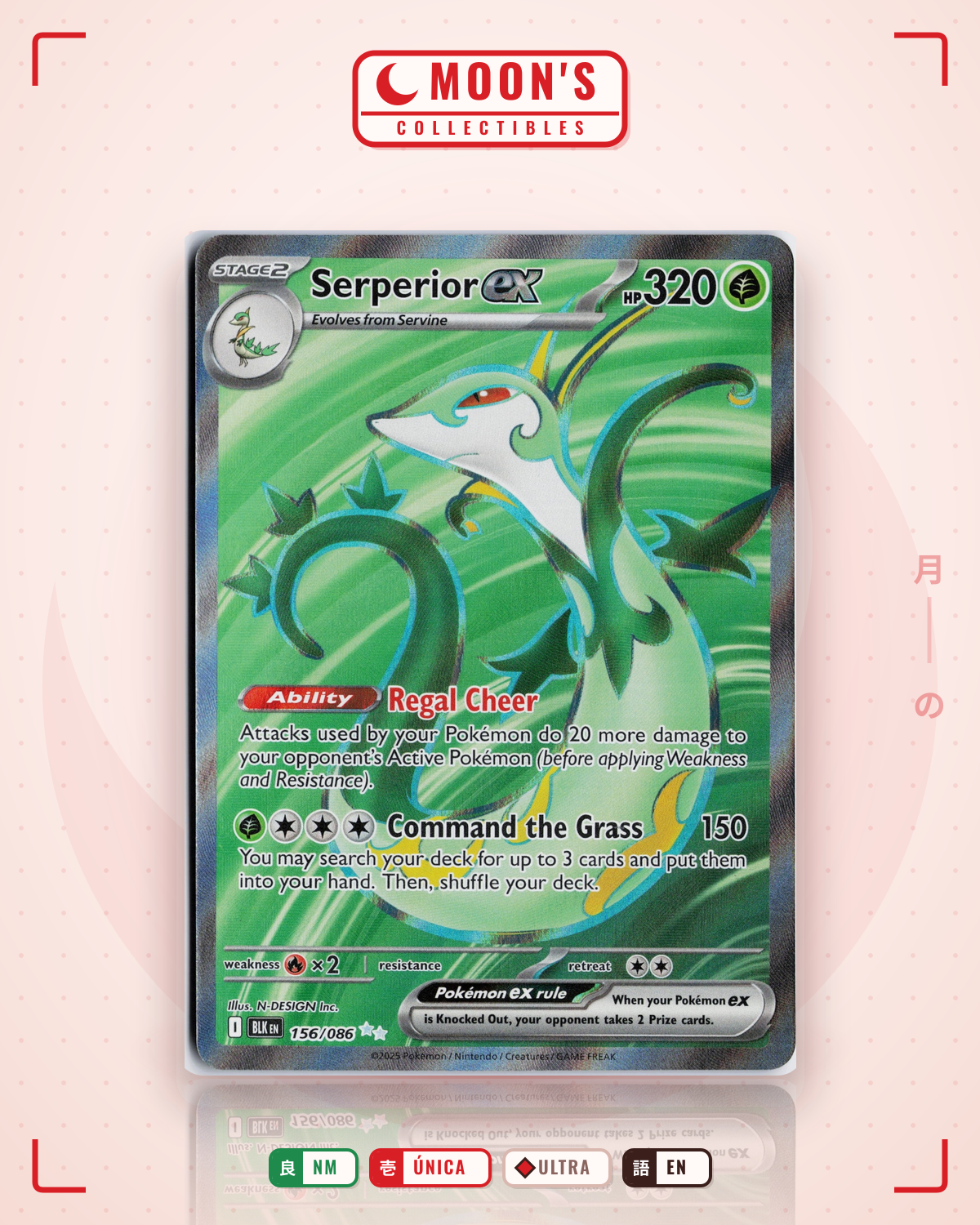 Carta Pokémon Serperior ex · Black Bolt #156/086 (NM) — pieza única en Moon's Collectibles México