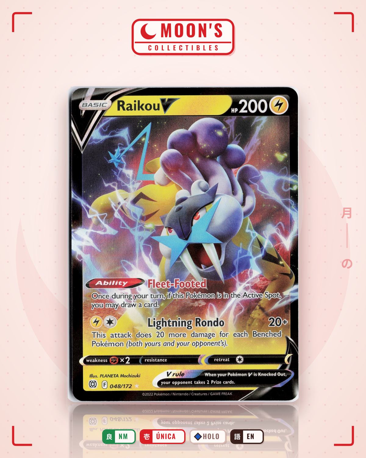 Carta Pokémon Raikou V · Brilliant Stars #048/172 (NM) — pieza única en Moon's Collectibles México