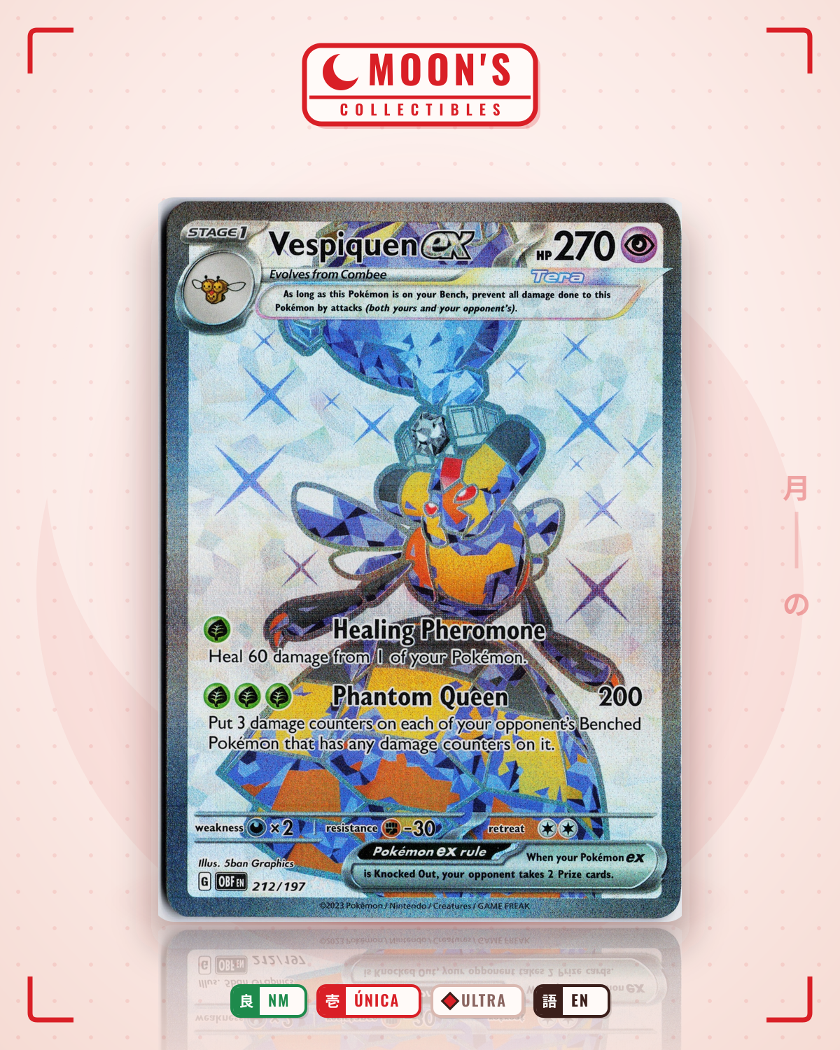 Carta Pokémon Vespiquen ex · Obsidian Flames #212/197 (NM) — pieza única en Moon's Collectibles México