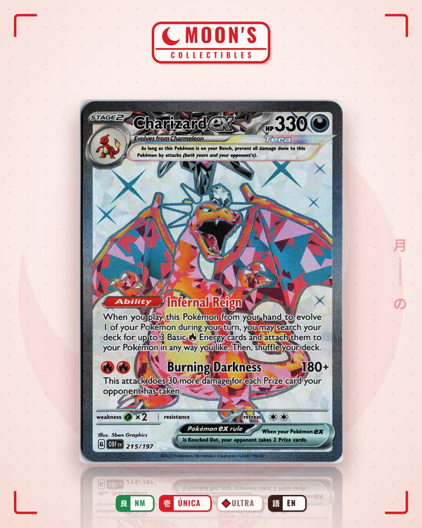 Carta Pokémon Charizard ex · Obsidian Flames #215/197 (NM) — pieza única en Moon's Collectibles México
