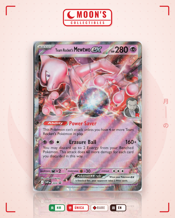 Carta Pokémon Team Rocket’s Mewtwo ex · Scarlet & Violet Black Star Promos #205 (NM) — pieza única en Moon's Collectibles México