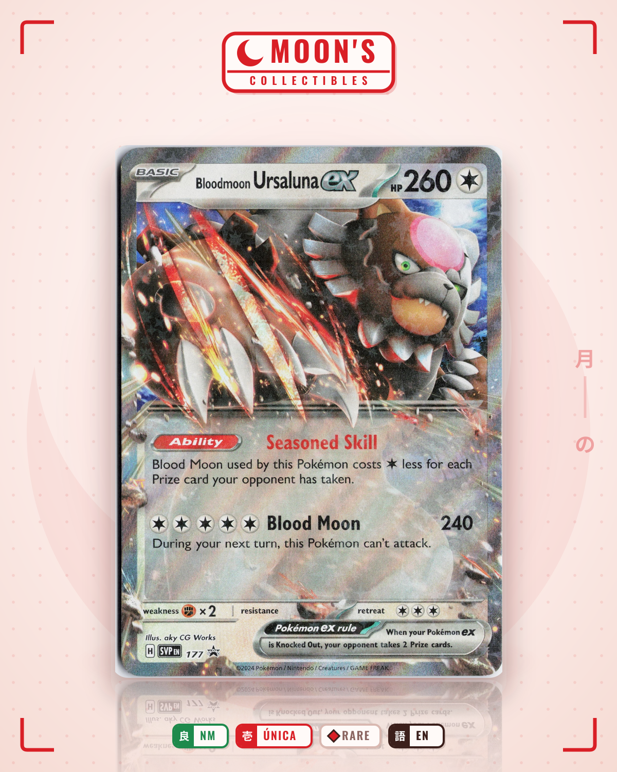 Carta Pokémon Bloodmoon Ursaluna ex · Scarlet & Violet Black Star Promos #177 (NM) — pieza única en Moon's Collectibles México