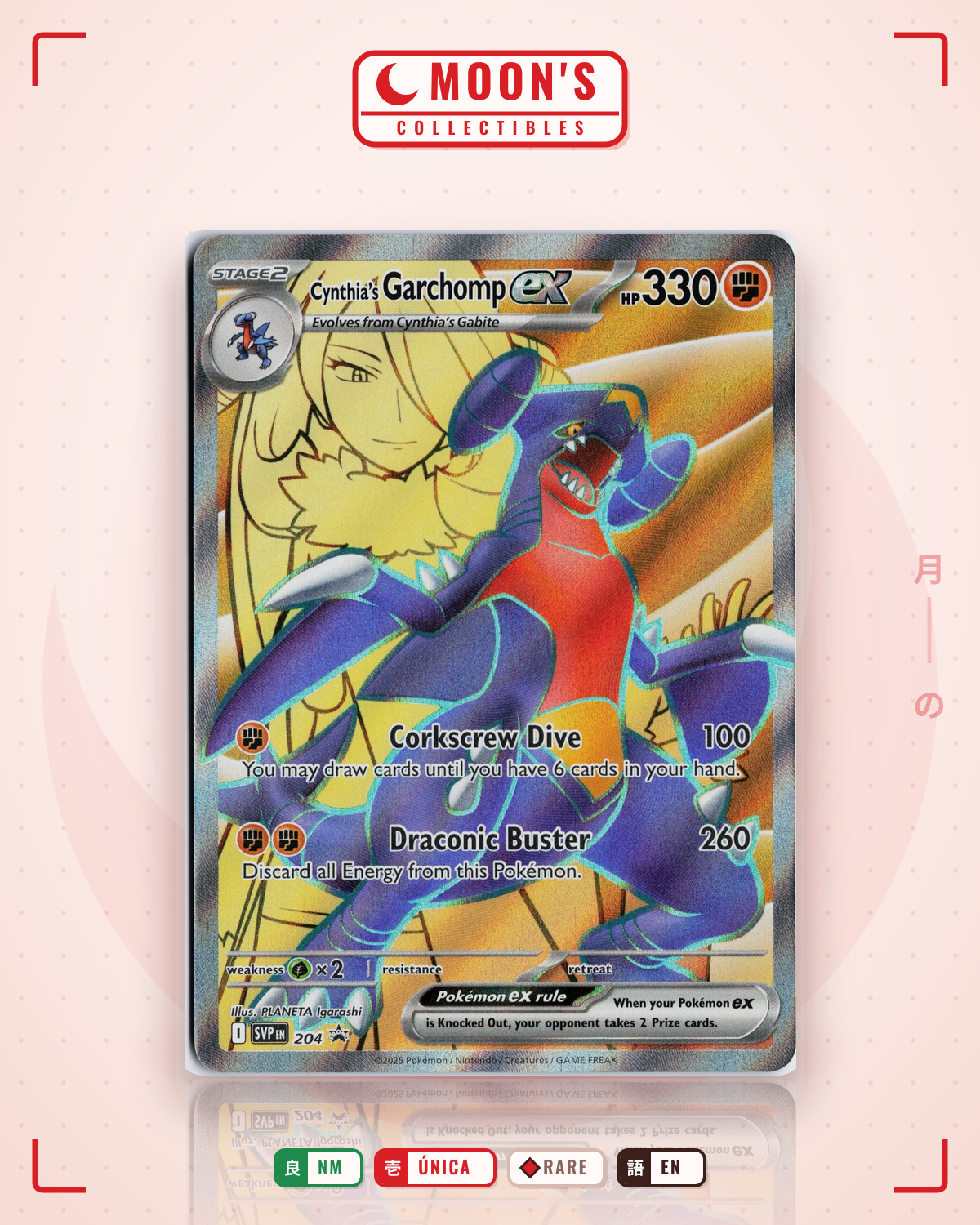 Carta Pokémon Cynthia’s Garchomp ex · Scarlet & Violet Black Star Promos #204 (NM) — pieza única en Moon's Collectibles México