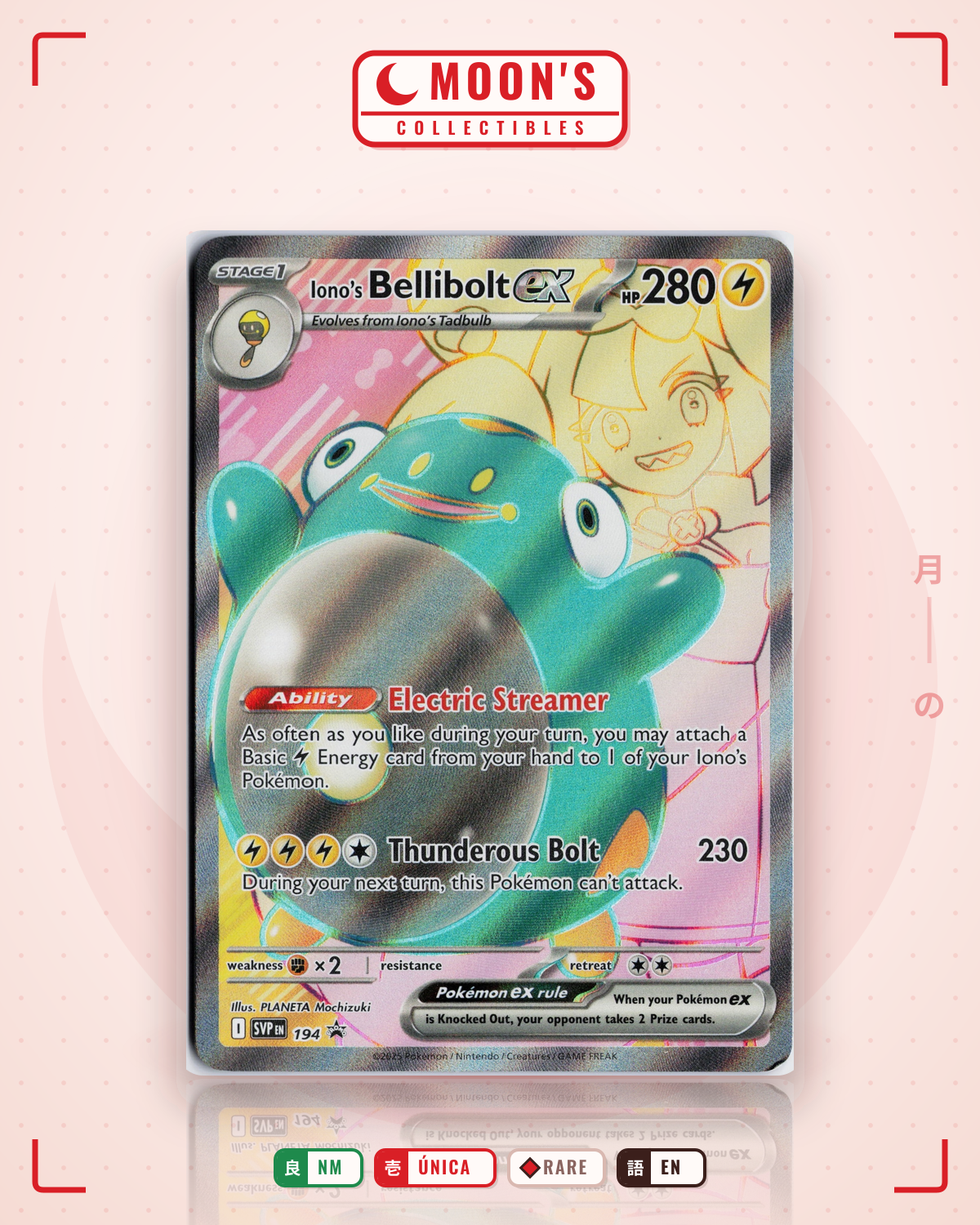 Carta Pokémon Iono's Bellibolt ex · Scarlet & Violet Black Star Promos #194 (NM) — pieza única en Moon's Collectibles México