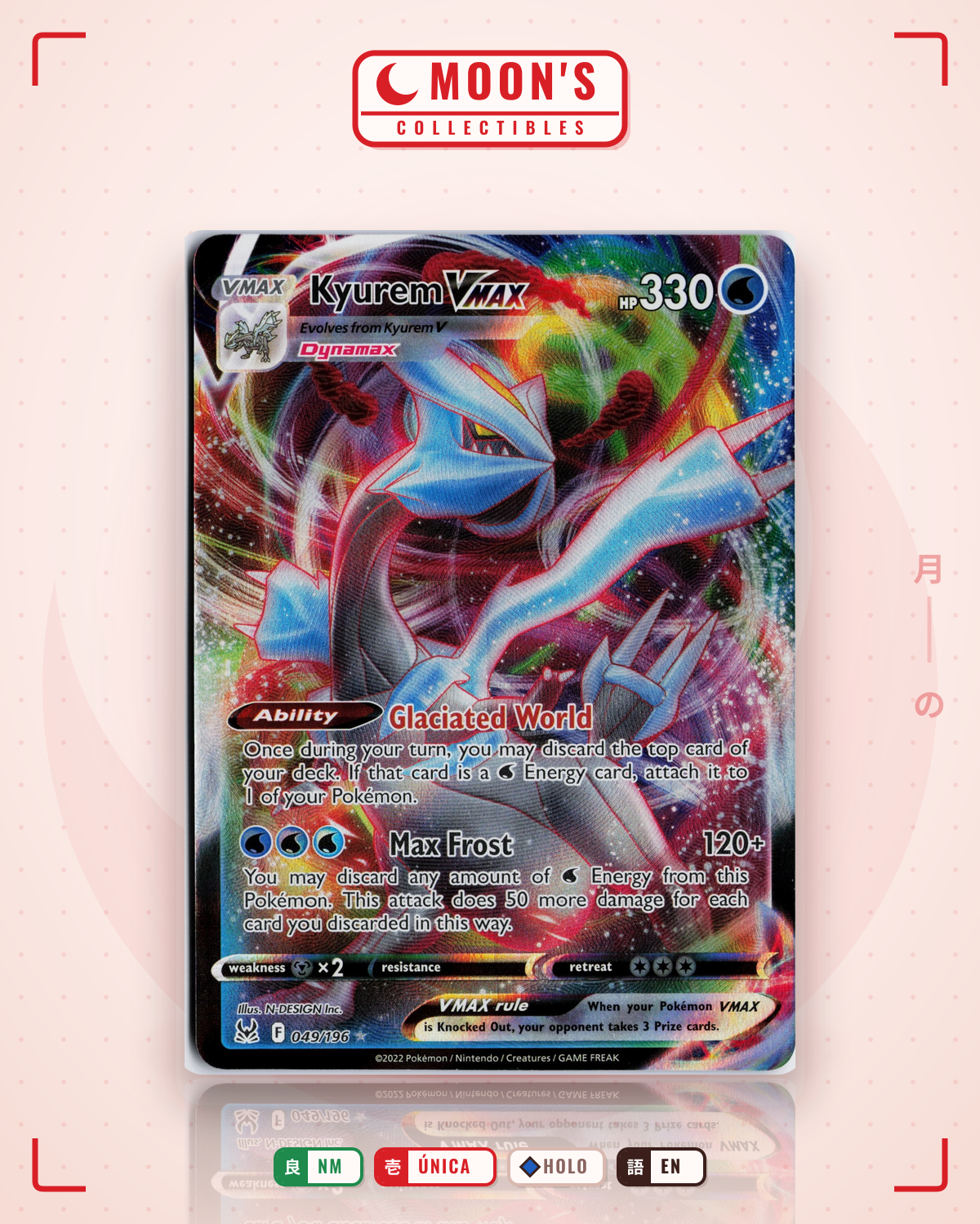 Carta Pokémon Kyurem VMAX · Lost Origin #049/196 (NM) — pieza única en Moon's Collectibles México