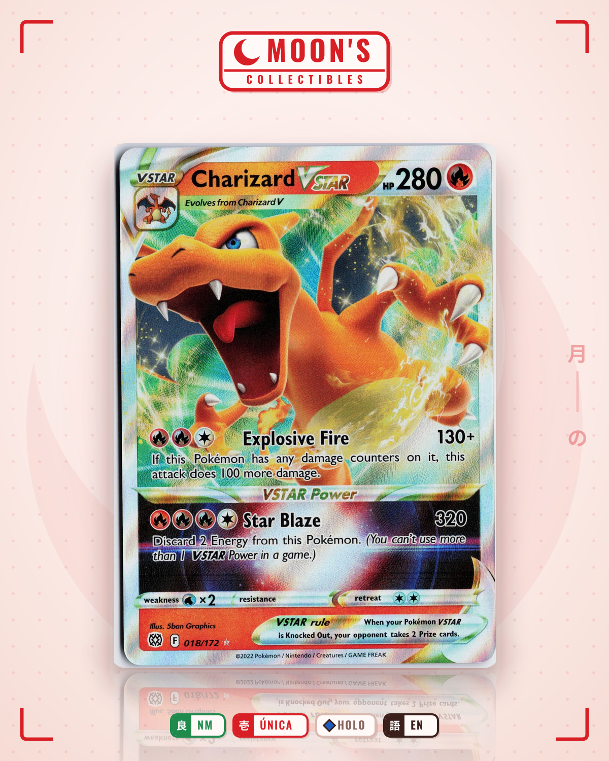 Carta Pokémon Charizard VSTAR · Brilliant Stars #018/172 (NM) — pieza única en Moon's Collectibles México