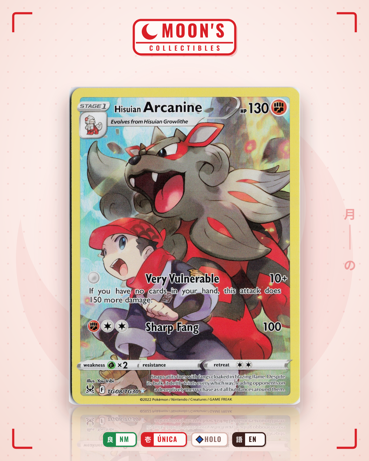 Carta Pokémon Hisuian Arcanine · Lost Origin Trainer Gallery #TG08/TG30 (NM) — pieza única en Moon's Collectibles México