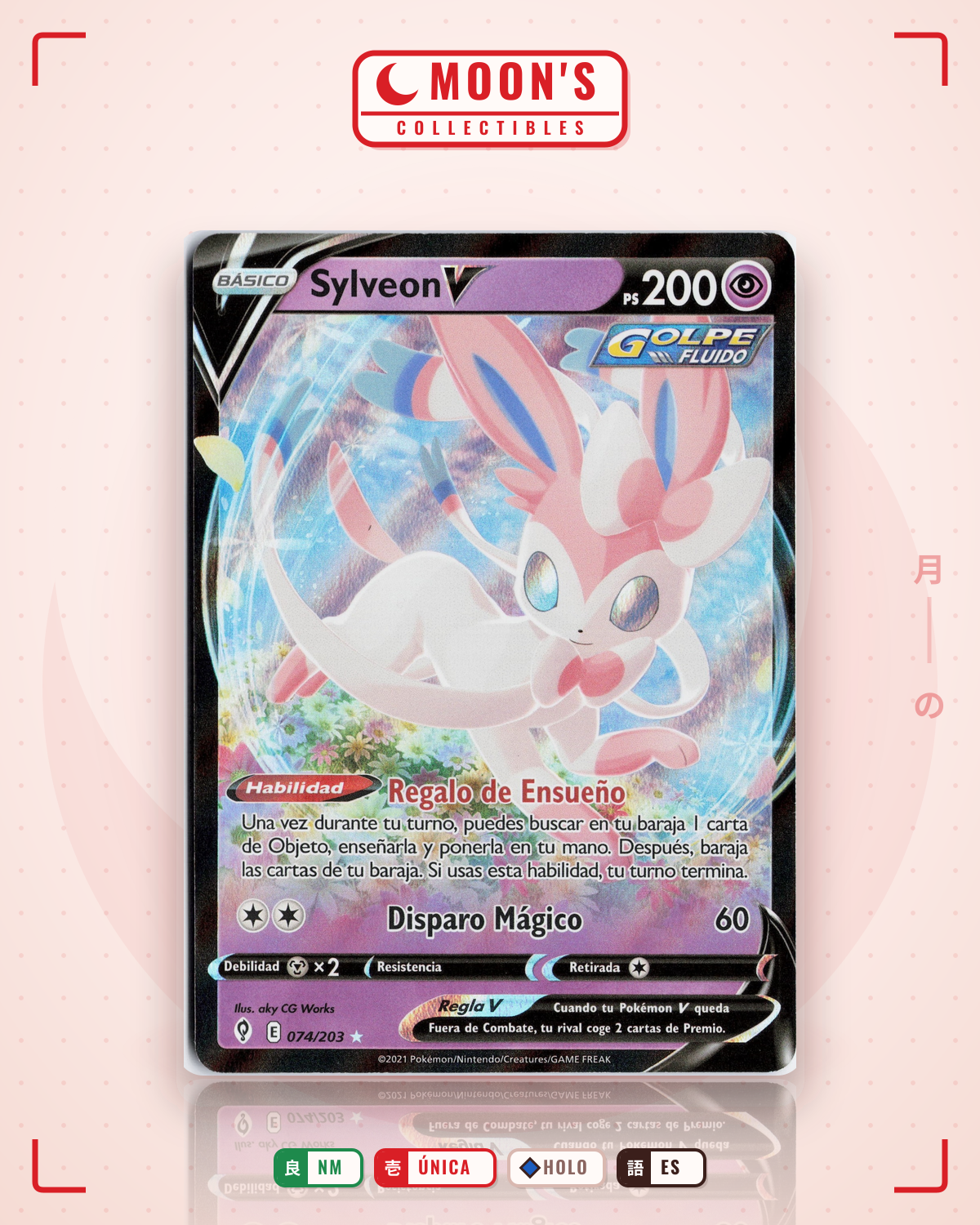 Carta Pokémon Sylveon V · Evolving Skies #074/203 (NM) — pieza única en Moon's Collectibles México