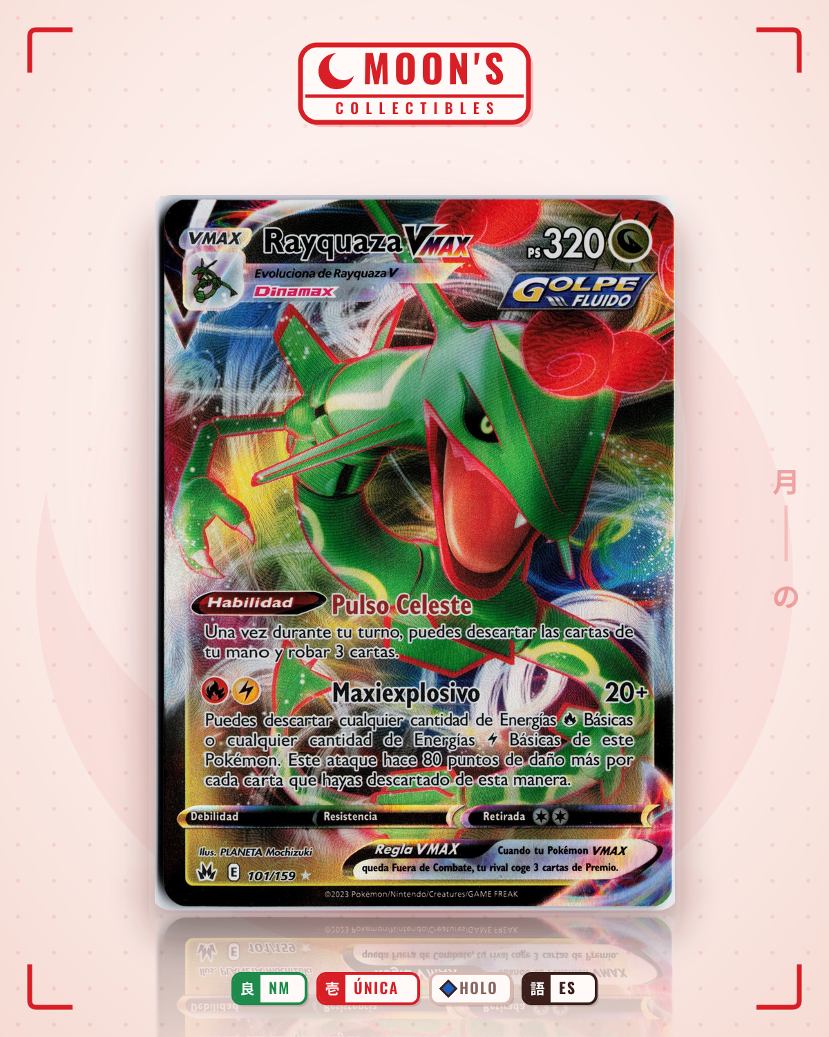 Carta Pokémon Rayquaza VMAX · Crown Zenith #101/159 (NM) — pieza única en Moon's Collectibles México