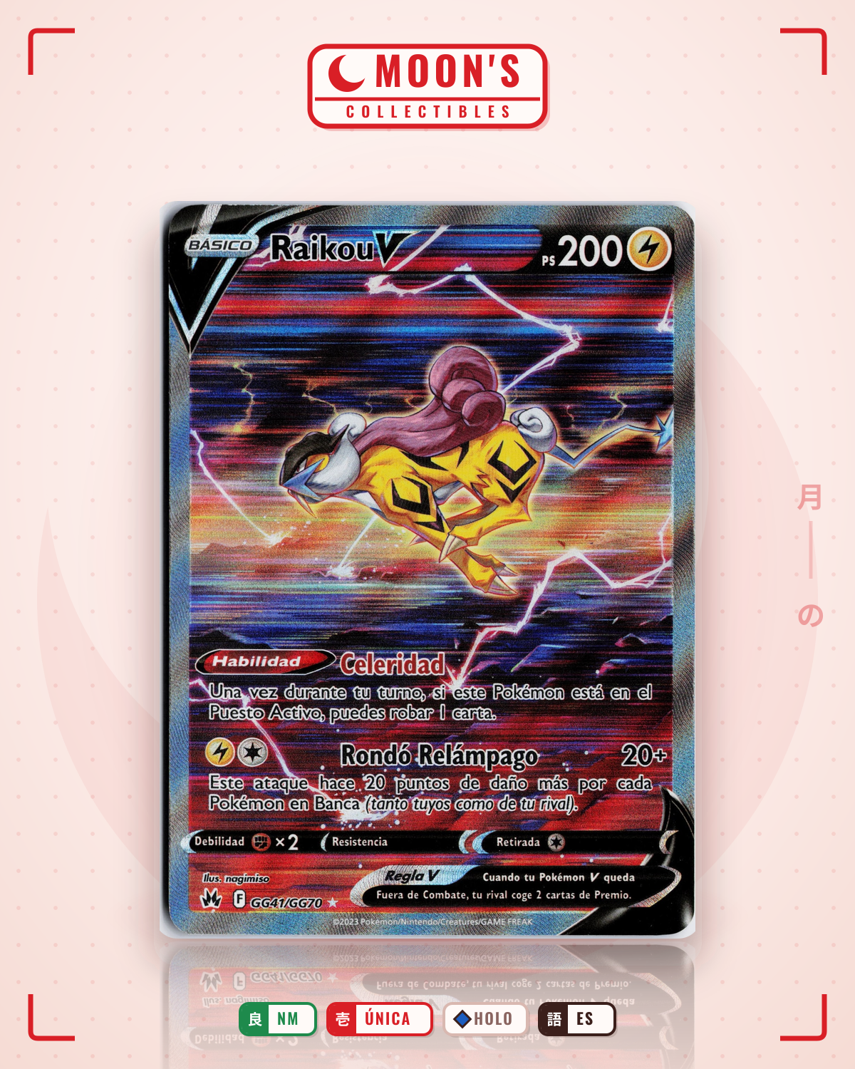 Carta Pokémon Raikou V · Crown Zenith Galarian Gallery #GG41/GG70 (NM) — pieza única en Moon's Collectibles México