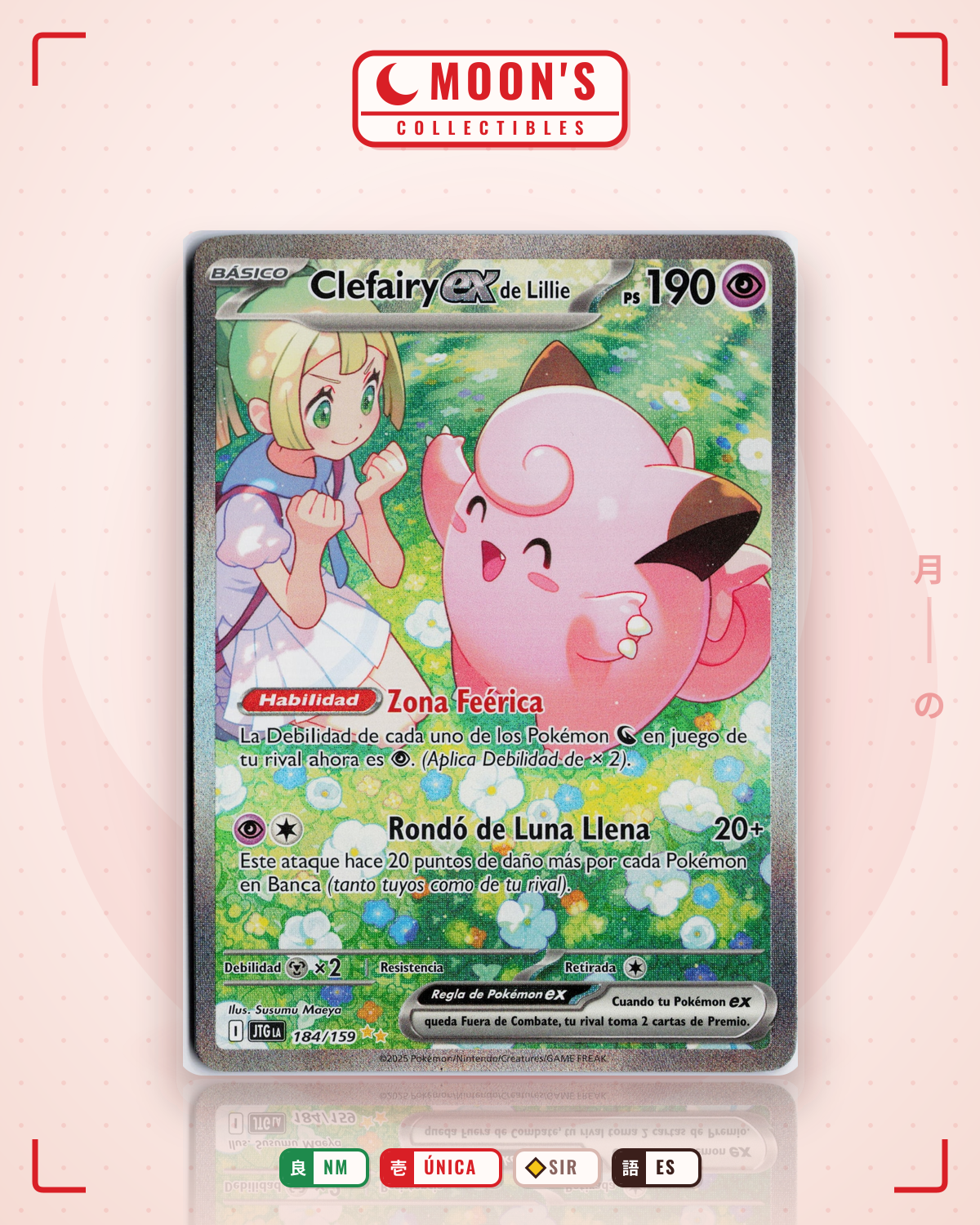 Carta Pokémon Lillie's Clefairy ex · Journey Together #184/159 (NM) — pieza única en Moon's Collectibles México